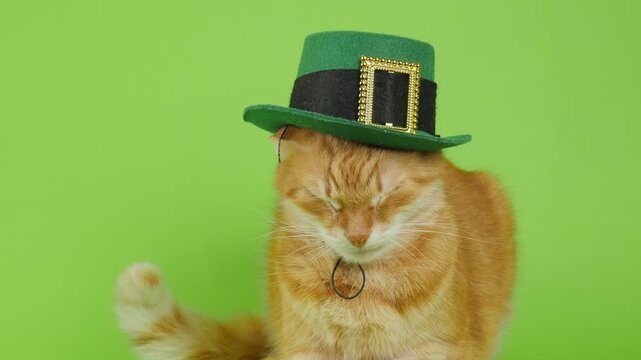 Funny Ginger Cat Dressed for St. Patrick&rsquo;s Day