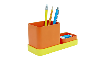 Orange and Yellow Desk Organizer with Pens and Eraser