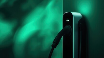 Modern Electric Vehicle Charging Station With Green Illumination In Futuristic Environment