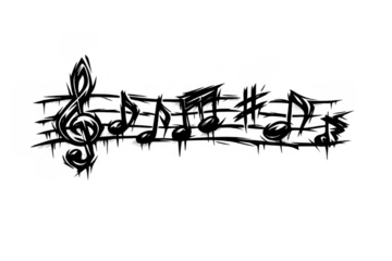 Creative music notes staff with treble clef, sharp, and eighth notes drawing in graffiti style on transparent background