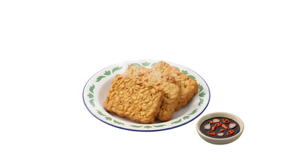 3D Isometric Indonesian Crispy Fried Tempeh on Vintage Enamel Plate Icon