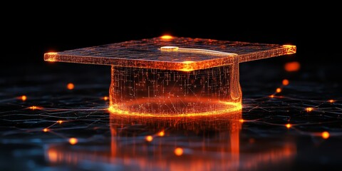 Digital artwork of a graduation cap made from glowing digital connections, representing the impact of technology in education, Generative AI