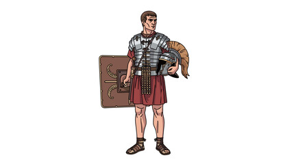 Roman Legionary Vector Illustration: Courageous Soldier with Shield and Helmet Isolated on Transparent Background for History and Ancient Rome Educational Resources