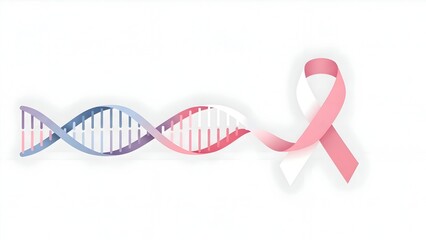 Abstract DNA Helix with Awareness Ribbon, Genetic Research and Cancer Awareness Concept Illustration
