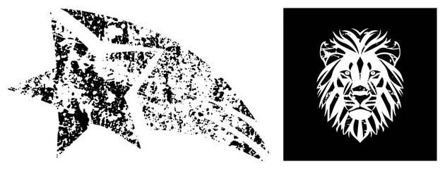 Grunge Textured Starfish and Lion Head Vector