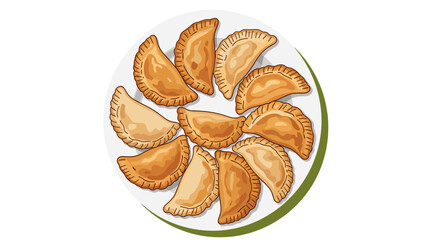 Tasty Empanadas Illustration, Freshly Baked, on White Plate, for Food Presentation. Perfect for Latin American Cuisine Projects, isolated on transparent background.
