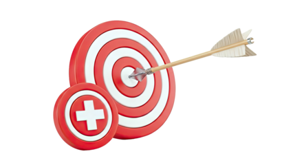 Arrow hits target with medical cross symbol