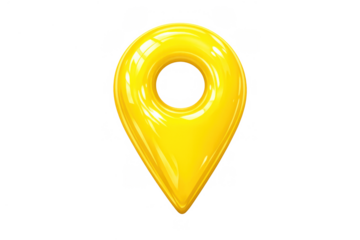 Glossy yellow map pin marker, 3d rendering for location, navigation, and destination planning, transparent background