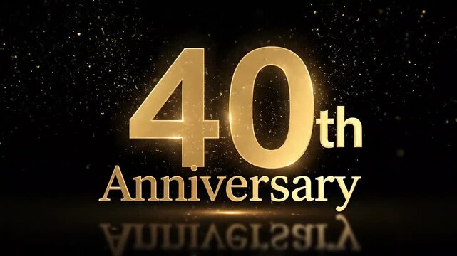 40th Anniversary Golden Text Celebration with Glitter Particles.