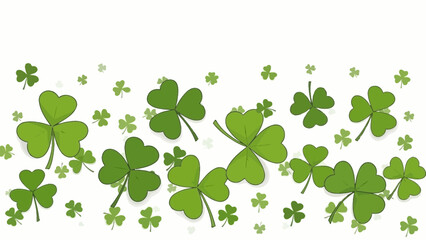 Seamless pattern of green shamrocks scattered on white background for St. Patrick's Day