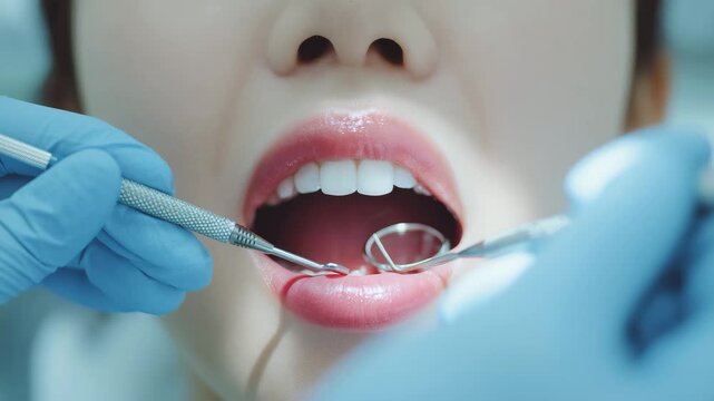 歯科で口腔検査を受ける女性の診療シーン