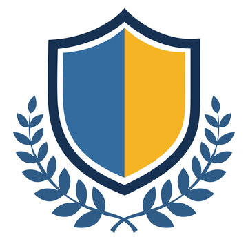 Heraldic shield logo with a laurel wreath frame for corporate security military honors academic excellence and professional branding