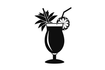 Pina colada glass black silhouette vector art illustration