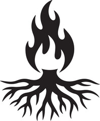 Abstract flame and root silhouette representing growth and heat for conceptual organic natural power