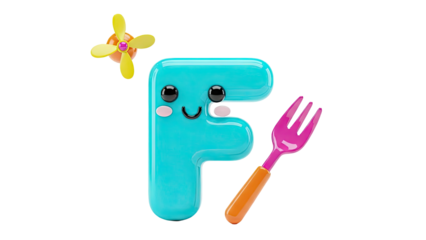 Cute 3D Letter F with Fork and Propeller Toy