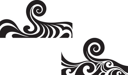 Traditional maori tribal wave patterns in black showing koru swirl elements for cultural decorations