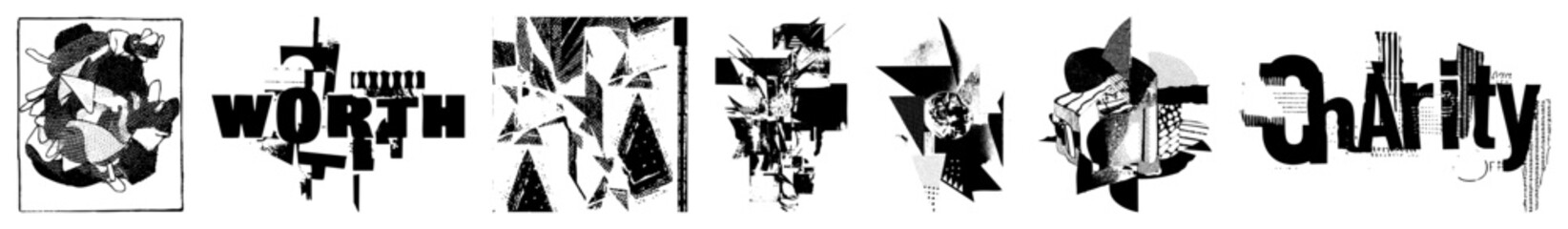 Naklejka premium Abstract Geometric Logos with Bold Typography and Halftone