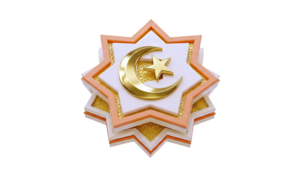 Gold Crescent Moon and Star on Ornate Octagonal Islamic Design
