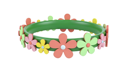 Green flower crown with colorful flowers