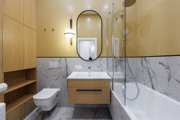 modern bathroom room with toilet and washing machine