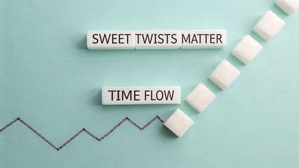 Sugar Cubes and Text Forms Zigzag Line on Pastel Background