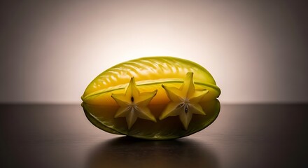 Artistically carved yellow fruit with star patterns on dark surface