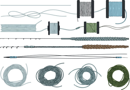 Fishing Line Collection Spools, Coils, and Knots for Angling Needs