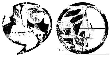 Fototapeta premium Abstract Black and White Circular Graphic with Distorted Textures