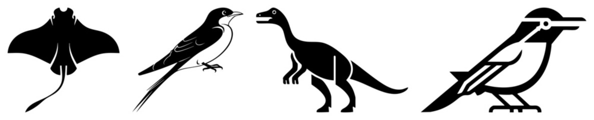 Fototapeta premium Four Animal Silhouettes in Minimalist Black and White Vector Design