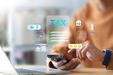 Online Tax Payment and Return Filing Process on Laptop and Smartphone Interface.