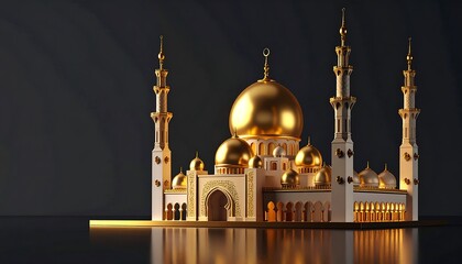 Golden Mosque Illustration - A Symbol of Islamic Faith and Architecture.