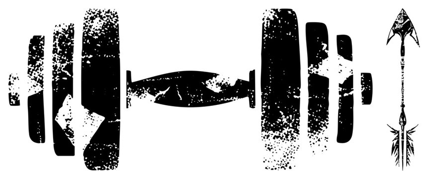Vintage Grunge Style Weightlifting Barbell and Arrow Vector - Powered by Adobe