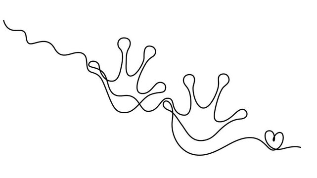 footprints frog animation continuous one line drawing, Frog foot print continuous one line drawing. Single line art, minimalist style frog foot print. Graphic illustration, self drawing animated full.