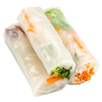 Non-fried popiah spring rolls, a refreshing and crunchy snack from malaysia wrapped in a thin wheat skin, isolated on a white background