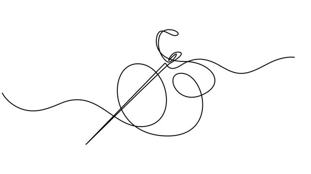 Needle thread icon one line art animation seamless loop minimal design, Tailor equipment continuous line motion graphic seamless loop, Video. Continuous linear needlepoint pattern. Single line tailor'