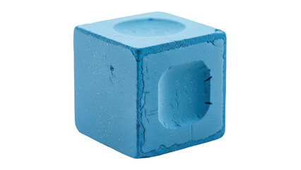 Blue billiard cue chalk cube with textured surface, isolated PNG with Transparent Background