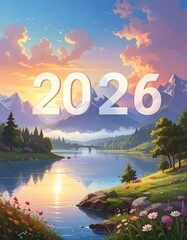 Serene lake landscape at sunrise with mountains and flowers in the foreground, as seen from a gentle hillside, image (4).jpg