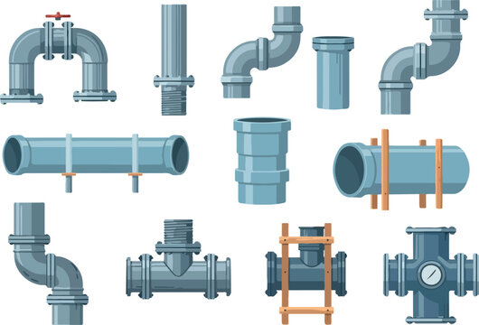Collection of Assorted Pipe Fittings Illustrations for Plumbing and Industrial Systems