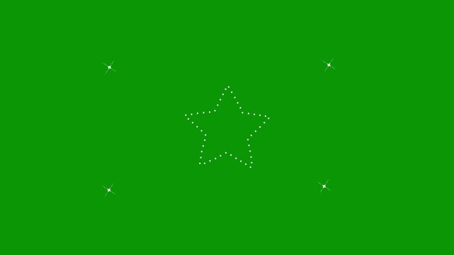 Twinkling star light animation with gentle sparkle motion, flat vector doodle star elements, glowing glitter trails on green screen chroma key for fantasy visuals and motion graphics usage