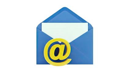 Blue Envelope with Yellow At Symbol and White Paper