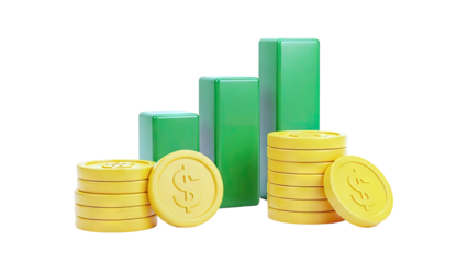 3D Bar Chart and Coins