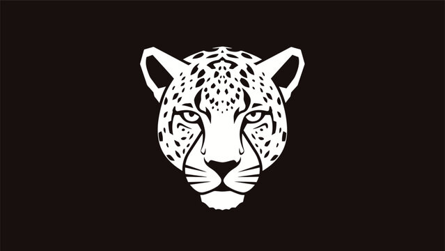 Elegant monochrome illustration of a majestic leopards face, staring intently forward.