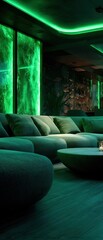 Luxurious Green Lit Lounge Interior Design
