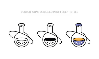Science Flask icon set in different style with white background illustration