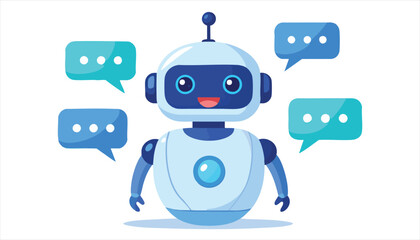 vector Cartoon Robot Character with Speech Bub Page