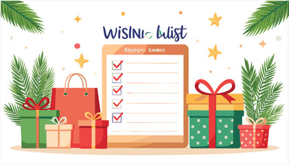 vector Christmas Shopping List with Gifts and Bags