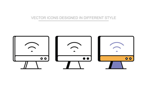 Computer Monitor icon set in different style with white background illustration