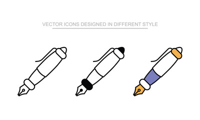 Pen icon set in different style with white background illustration