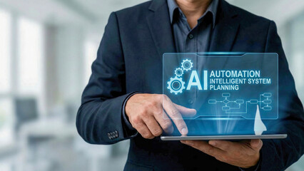 Ai automation high level planning concept with business professional using digital tablet interface for futuristic data strategy