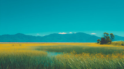 Obraz premium Natural scenery: fields, grasslands, lakes, mountains - commercial photos 